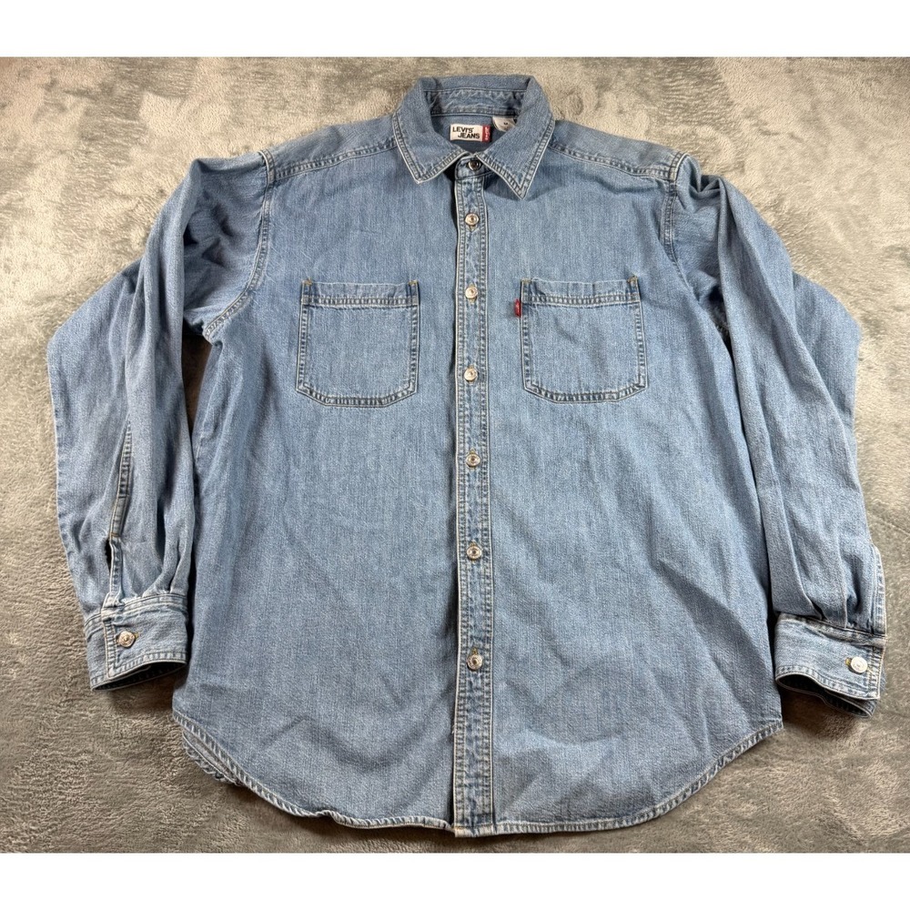 Vtg Levi's Jeans Denim Shirt Men's M Blue Long Sleeve Button Front Western
